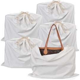 HAMBOLY 100% Cotton Bags 5 Pack Dust Cover Storage Pouch with Drawstring Closure for Packaging Handbags Purses Pocketbooks Shoes Boots, White (21 x 19 in)