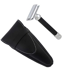 Closed Comb Safety Razor, Chrome and Graphite with Leather Case - Castiles Original