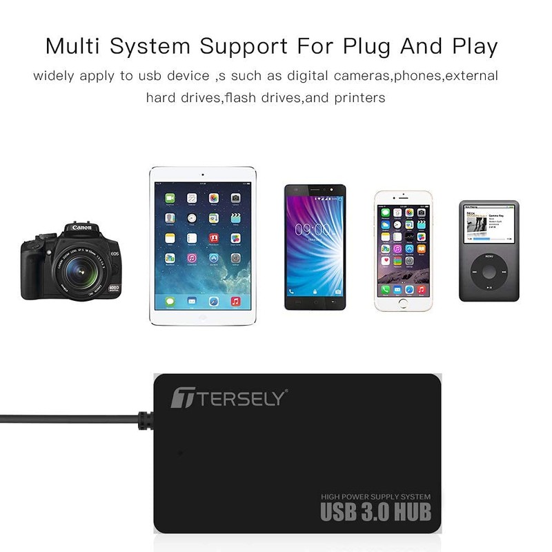 T Tersely 4-Port USB 3.0+2.0 Hub, Ultra Slim High Speed