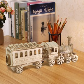 comfoyar 3D Puzzle Steam Train, Wooden Model Kits for Adults to Build, DIY Construction Craft Kits, Home Decor and Christmas Birthday Valentine Gifts for Men Women
