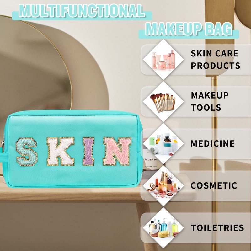 Nylon Cosmetic Bag for Women Girls, Portable Makeup Bag with