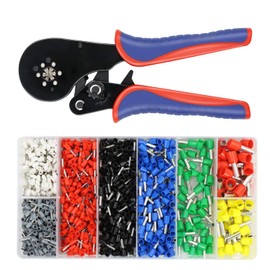 HKS Ferrule Crimping Tool Kit AWG 30-5 with 1200PCS Red Copper Terimnals, Hexagonal Self-Adjusting Ratchet Crimper for End-Sleeves (16-6S with 1200PCS Kit)