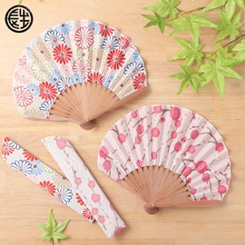 Osaka Choseido Folding Fan, Women's, Stylish, Business, Folding Fan Bag, Handkerchief Included, Crepe Small Pattern, Weeping Plum Pink