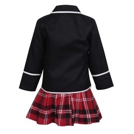 Hansber Big Girls Girls 4Pcs British Winter School Uniform Long Sleeves Shirt Blazer Suit with Mini Skirt Tie Set Black 7-8