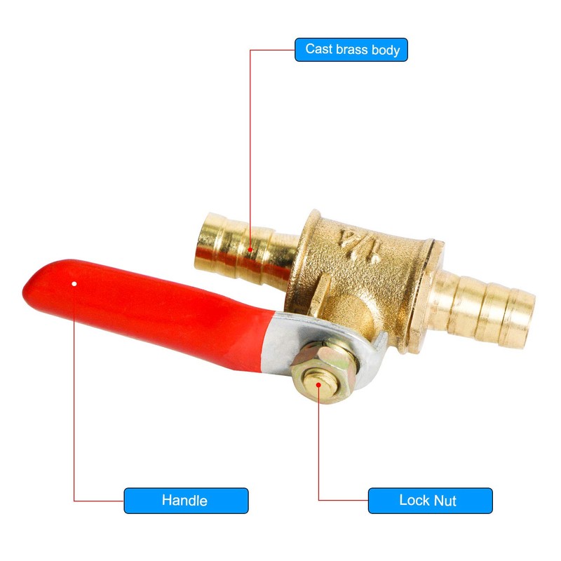 Aopin Ball Valve Brass 8mm / 3/10" Hose Barb x