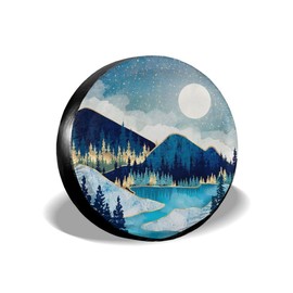 Blue Gold Spare Tire Cover Mountain Tree Star Waterproof Dust-Proof Universal Spare Wheel Tire Covers 15 Inch Fit for RV Travel Trailer Jeep SUV Truck Rav4 Campers Motorhome Rvs Camper Accessories