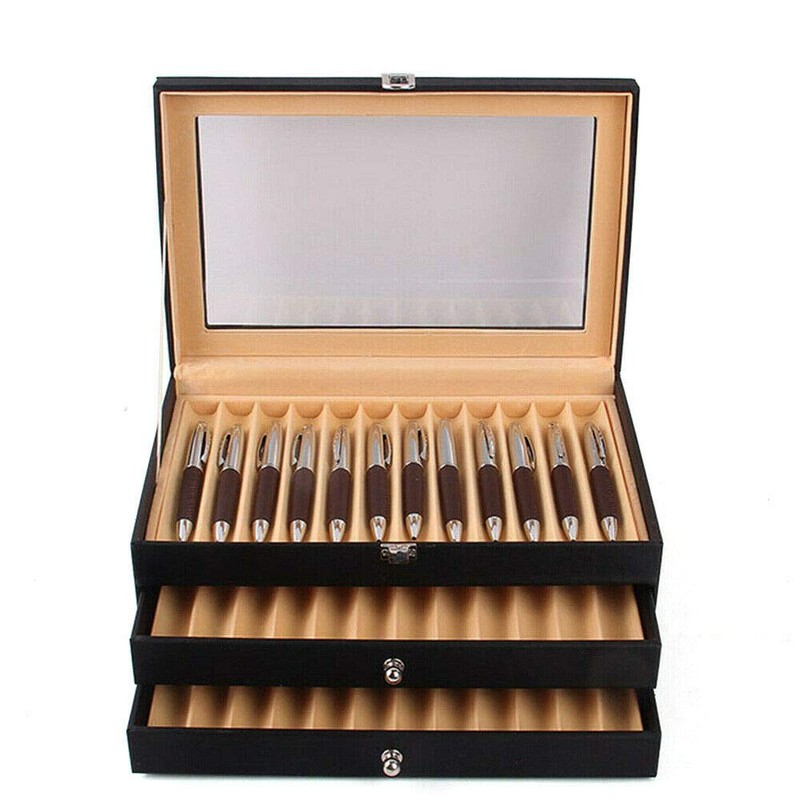 Pen Display Case Box, Leather Pen Storage Collect Holder Case