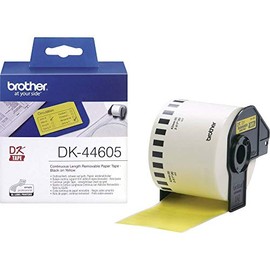 Brother DK-44605 Label Roll, Removable Continuous Length Paper, Black on Yellow, Single Label Roll, 62mm (W) x 30.48M (L), Brother Genuine Supplies