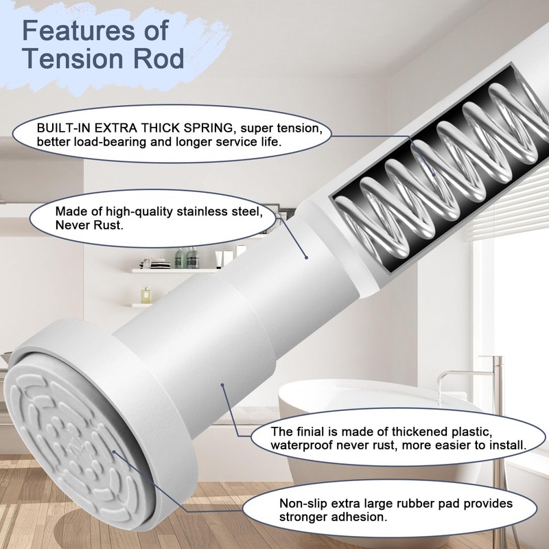YNL White Shower Curtain Rod 32-94 Inch(2.7-7.8ft), Non-Slip, Never Rust,