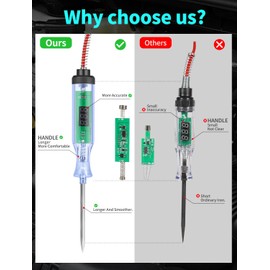 Test Light Automotive,Circuit Tester 3-48V DC Digital LCD Display,Prolong Spring Cable, for Sedan,SUV,RV,Truck,Lawn Mower,Power Tool(Round Shape, Red, Voltage Display)