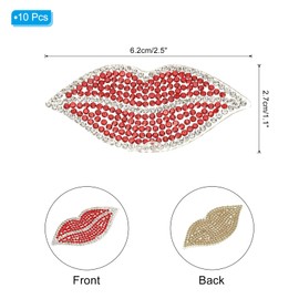 PATIKIL Lip Rhinestone Patches, 10 Pcs Lip Shape Sew/Iron on Applique Patches Rhinestone Applique Glitter Crystal Patches for Shoes Clothes Pants Bags, Red