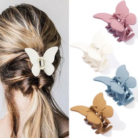 Butterfly Hair Clips for Women Medium Size Claw Clip for Girls Thick & Thin Hair Accessories for Women Girls Pink White, 4 Pack