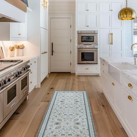 EVERGRACE Hallyway Area Runner Rugs 2x6, Boho Floral Faux Wool Indoor Outdoor Rugs, Washable Rugs for Bedroom Bathroom Living Room Kitchen, Low Pile Floor Mat Carpet for Home Decor, Pale Blue