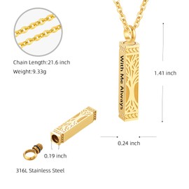 NovaMemo Tree of Life Urn Necklace For Ashes Memorial Bar Cremation Jewelry with Keepsake Urn Memorial Ash Jewelry For Women Men (Gold-With Me Always)