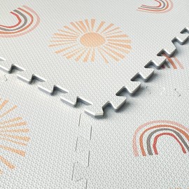 Simple Kid Co. Play Mat for Baby, Toddler and Infants, Six Interlocking Tiles Made with Soft Non-Toxic EVA Foam, 4x6 feet (Sunshine & Rainbows (Cloud White))