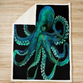 3D Green Octopus Fleece Throw Blanket Octopus Tentacles Blanket for Sea Marine Themed Sherpa Blanket Underwater Animal Warm Fuzzy Blanket Room Decor Plush Blanket Throw 50"x60"