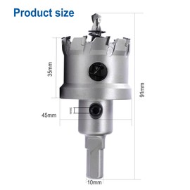 Hole Saw 45 mm, TCT Hollow Drill Bit Set, Carbide Hole Saw with Pilot Drill Hole Drill for Stainless Steel Sheet Metal Aluminium Alloy with Hex Key Silver
