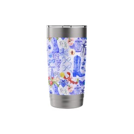Coquette Preppy Blue Bow and Cowboy Boot Summer Stainless Steel Insulated Tumbler