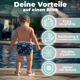 KIDVERSE Baby Swim Nappy, 0-3 Years, Skin-Friendly Swim Nappies, Reusable & Absorbent, Baby Swim Nappy Including Carry Bag & Laundry Net, Size Adjustable Swim Nappies Baby