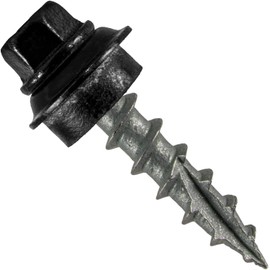 12 x 1 Black Roofing Screws for OSB and Plywood - Galvanized Metal to Wood Type 17 Tip - 1/4" Hex Head - Assembled EPDM Washer 1 x 250 Count Bag - 250 Screws