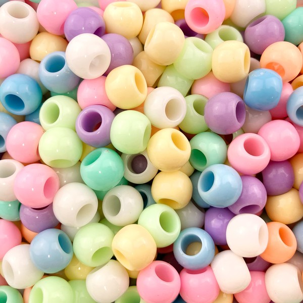 400 Pastel Multicolor Acrylic Large Hole Beads 10mm with 4.8mm