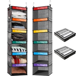 Amylove 2 Pack 6 Weekly Shelf Hanging Closet Organizer Kids Closet Organizer Clothes Storage Organizer for Kids Days of The Week Clothes Organizer Hanging Cube Organizer for Daily Activity (Gray)