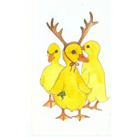 CHRISTMAS GREETING BABY DUCKS "DUCK THE HALLS" BY CHING ON POSTCARD (X-217)