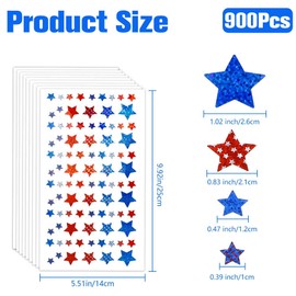 Patriotic Stickers, 900PCS 4th of July Stickers, American Flag Stickers, Glitter Red White Blue Star Stickers, Independence Day Stickers Veterans Day Stickers for DIY Crafts Postcards Party Decoration