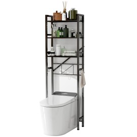 DOFIMATE Over The Toilet Storage Cabinet, Metal 3 Tier Bathroom Organizer Shelf, Stable Freestanding Above Toilet Stand, Black