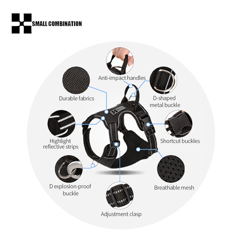 SMALL COMBINATION Reflective Dog Harness with Handle, Adjustable Straps, Padded
