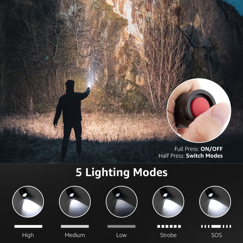 Lepro LED Flashlights LE2000 High Lumen, 5 Lighting Modes, Zoomable,