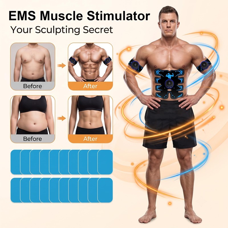 Ruwnii 24pcs Ems Muscle Stimulator, Ab Electronic Trainer with 8