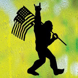 A&L Sasquatch Bigfoot Rock On American USA Flag [Pick Color] Vinyl Decal, Cars, SUV, Trucks, Vans,Window, Motorcycle, Helmet, Wall, Laptop Decal, Big Foot | 5 inches | Black