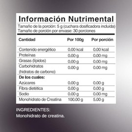Creatina Monohidratada, Sin Saborizantes, Preworkout, 300g.