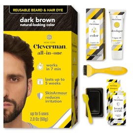 Cleverman Tinte para cabello y barba para hombres, kit reutilizable todo en uno – Color para hombre para una cobertura natural contra las canas, calidad profesional y sin amoníaco para ocultar canas de cabello, barba y bigote (Castaño Obscuro)