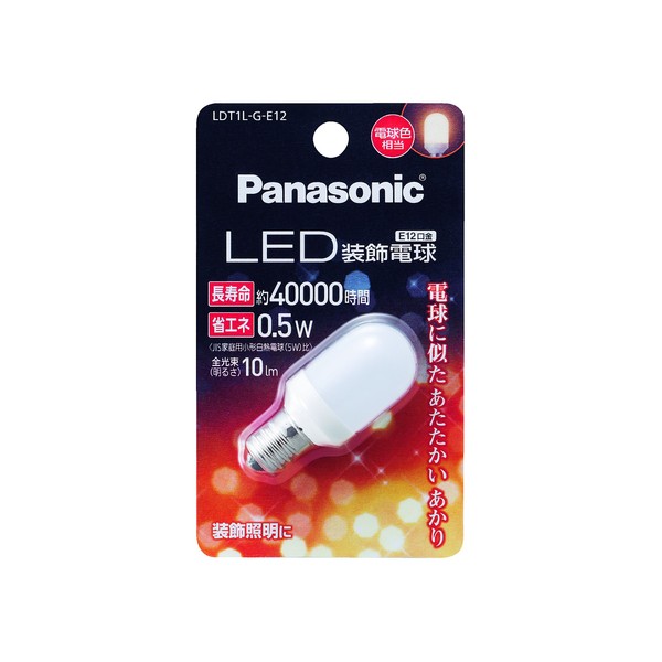 Panasonic LDT1LGE12 LED Bulb, Compatible with Sealed Fixtures, E12 Base, Bulb Color Equivalent (0.5 W), Decorative Bulb, T-Type Type