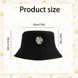 MUNSKT One Piece Bucket Hats Women,Daisy Embroidery Bucket Hat Ladies Summer Fisherman Hat Reversible Cotton Sun Hats for Hiking Camping Traveling Fishing Holidays Hiking (Double-Sided) Beige-Black