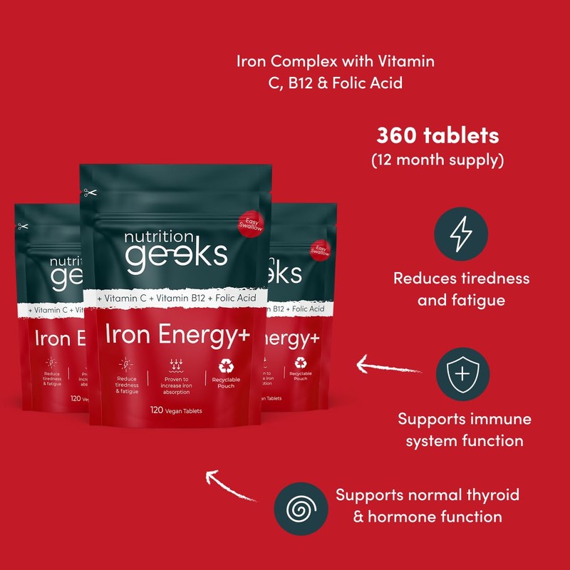 Iron Tablets High Strength - Energy Tablets with Vitamin C,