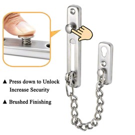HLOMVE Sliding Chain Door Guard Lock with Security Spring Anti-Theft Press Button, Heavy Duty Childproof Front Door Chain Latch Lock, Stainless Steel Brushed Nickel