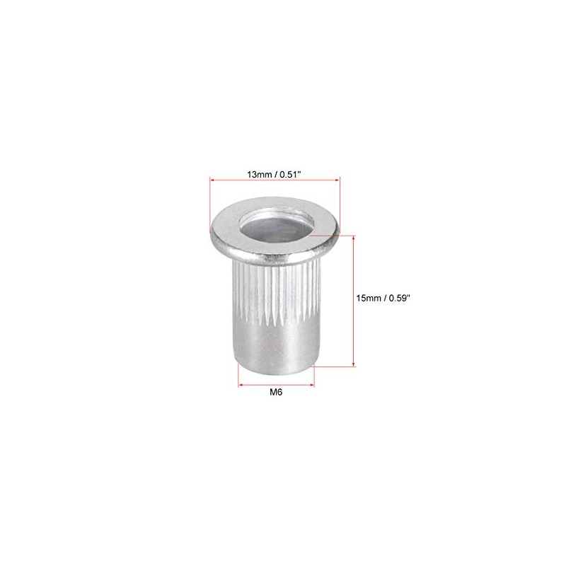 sourcing map M6 Aluminium Alloy Rivet Nuts Flat Head Insert