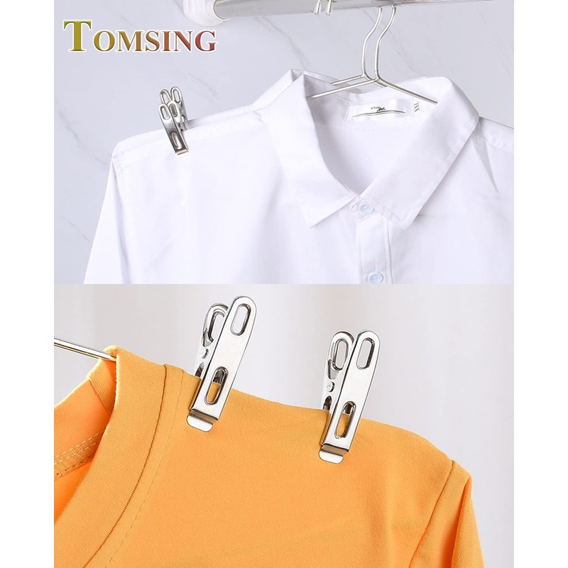 TOMSING 20 Piece Set Clothespins Stainless Steel Strong Anti-Slip Clips