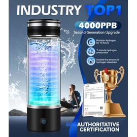 LOZLTX Upgrade Hydrogen Water Bottle with Brush【SGS Authoritative Certification - 3000PPB】【NO.1 Double Hydrogen Content】Hydrogen Water Bottle with TOP SPE PEM Technique, Improve Water GOLD