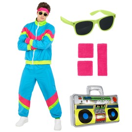 Morph Bright Colour 80s Track Suit Men Costume 90s Tracksuit Men Women 80s Outfit Mens Retro Neon Tracksuit Costume for Mens S