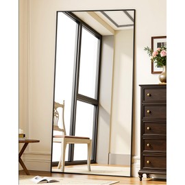 Suidia Full Length Mirror, 58"x22" Floor Standing Mirror Freestanding, Full Body Mirrors with Stand for Bedroom, Hanging Mounted for Living Room Cloakroom, Black, Rectangular Style