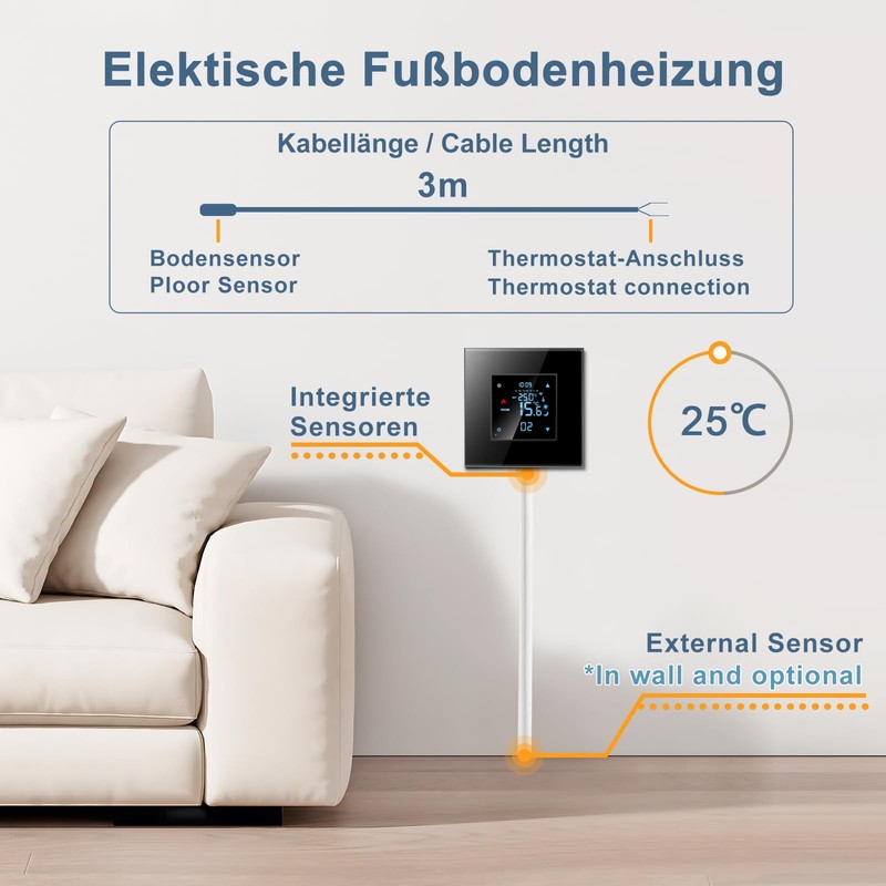 CNBINGO Smart Thermostat Flush-Mounted with Crystal Glass Panel WiFi Digital