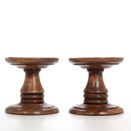 Hosley Set of 2 Brown Wood Pillar Candle Holders 5 Inch High Ideal Gift for Weddings Bridal Party Spa Reiki Meditation Votive LED Pillar Candle Gardens
