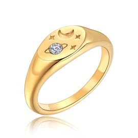 Joliernelle Love You to The Moon And to Saturn Ring Gold Moon Star Ring for Women Size 9