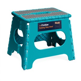 Flottian 11" Folding Step Stool for Adults and Kids Holds Up to 300 lbs,Non-Slip Folding Stools with Portable Handle, Compact Plastic Foldable Step Stool for Bathroom,Bedroom, Kitchen Ocean Blue,1PC
