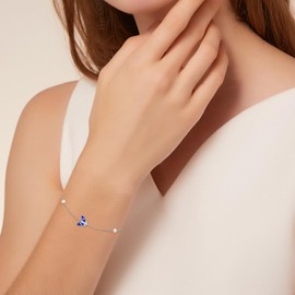 AOBOCO 925 Sterling Silver Butterfly Link Adjustable Bracelet with Sapphire Blue September Birthstone Crystal from Austria