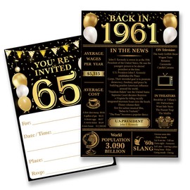 QZJ 65th Birthday Party Invitations for Women Men - Back in 1961 Invites 65 Year Old Birthday Invitations Set (20 Invites and Envelopes)